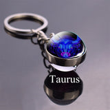 Double Side Glass Ball 12 Zodiac Signs Keychain Metal Key Chain Holder Couples Keychain Gifts Constellation Jewelry Accessories