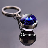 Double Side Glass Ball 12 Zodiac Signs Keychain Metal Key Chain Holder Couples Keychain Gifts Constellation Jewelry Accessories