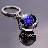 Double Side Glass Ball 12 Zodiac Signs Keychain Metal Key Chain Holder Couples Keychain Gifts Constellation Jewelry Accessories