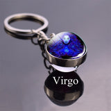 Double Side Glass Ball 12 Zodiac Signs Keychain Metal Key Chain Holder Couples Keychain Gifts Constellation Jewelry Accessories