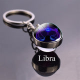 Double Side Glass Ball 12 Zodiac Signs Keychain Metal Key Chain Holder Couples Keychain Gifts Constellation Jewelry Accessories