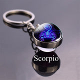 Double Side Glass Ball 12 Zodiac Signs Keychain Metal Key Chain Holder Couples Keychain Gifts Constellation Jewelry Accessories