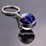 Double Side Glass Ball 12 Zodiac Signs Keychain Metal Key Chain Holder Couples Keychain Gifts Constellation Jewelry Accessories