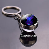 Double Side Glass Ball 12 Zodiac Signs Keychain Metal Key Chain Holder Couples Keychain Gifts Constellation Jewelry Accessories