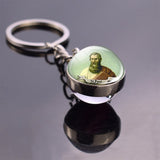 St Patrick St Michael Glass Ball Keychain Keyring Saint Angel Protection Key Chain Ring Religious Jewelry Christian Gifts