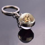 St Patrick St Michael Glass Ball Keychain Keyring Saint Angel Protection Key Chain Ring Religious Jewelry Christian Gifts