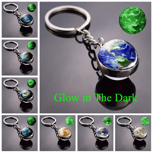 Vintage World Map Keychain Globe Earth Pendant Key Chain Luminous Keychain Keyring Keyfob Glow In The Dark Christmas Gifts
