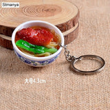 New Simulation Food Key Chains noodle New Keychain Chinese Blue and white porcelain Food Bowl Mini bag pendant  #17169
