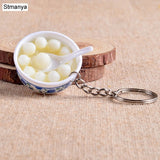 New Simulation Food Key Chains noodle New Keychain Chinese Blue and white porcelain Food Bowl Mini bag pendant  #17169