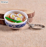 New Simulation Food Key Chains noodle New Keychain Chinese Blue and white porcelain Food Bowl Mini bag pendant  #17169
