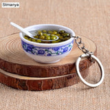New Simulation Food Key Chains noodle New Keychain Chinese Blue and white porcelain Food Bowl Mini bag pendant  #17169