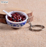 New Simulation Food Key Chains noodle New Keychain Chinese Blue and white porcelain Food Bowl Mini bag pendant  #17169