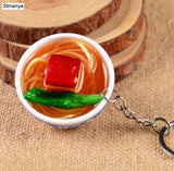 New Simulation Food Key Chains noodle New Keychain Chinese Blue and white porcelain Food Bowl Mini bag pendant  #17169