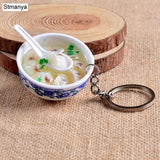 New Simulation Food Key Chains noodle New Keychain Chinese Blue and white porcelain Food Bowl Mini bag pendant  #17169