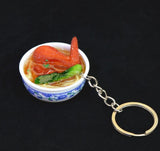 New Simulation Food Key Chains noodle New Keychain Chinese Blue and white porcelain Food Bowl Mini bag pendant  #17169