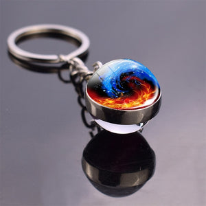Double Side Yin Yang Tai Chi Keychain Glass Ball Pendant Zen Meditation Symbol Key Chain Key Rings Car Keyfob