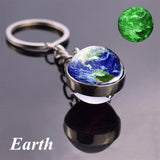 Glow In The Dark Full Moon keychain Nebula Pendant Solar System Glass Cabochon luminous keychain Galaxy Space Astronomy Planet