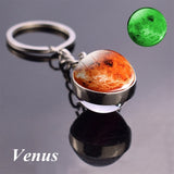 Glow In The Dark Full Moon keychain Nebula Pendant Solar System Glass Cabochon luminous keychain Galaxy Space Astronomy Planet