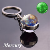 Glow In The Dark Full Moon keychain Nebula Pendant Solar System Glass Cabochon luminous keychain Galaxy Space Astronomy Planet