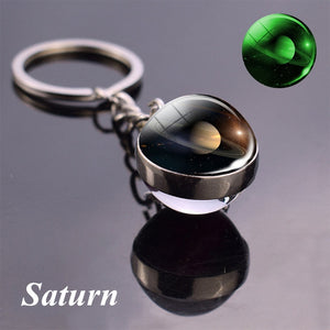 Glow In The Dark Full Moon keychain Nebula Pendant Solar System Glass Cabochon luminous keychain Galaxy Space Astronomy Planet