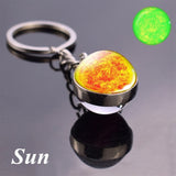 Glow In The Dark Full Moon keychain Nebula Pendant Solar System Glass Cabochon luminous keychain Galaxy Space Astronomy Planet