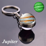 Glow In The Dark Full Moon keychain Nebula Pendant Solar System Glass Cabochon luminous keychain Galaxy Space Astronomy Planet