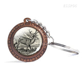 Deer Wooden Keychain Glass Cabochon Jewelry Women Men Vintage Animal Pendant Black and White Elk Key Chain Christmas Gifts