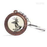 Deer Wooden Keychain Glass Cabochon Jewelry Women Men Vintage Animal Pendant Black and White Elk Key Chain Christmas Gifts