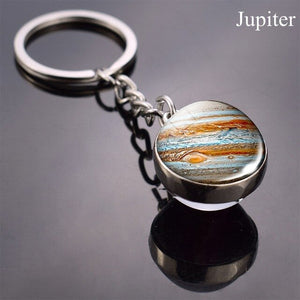 Full Moon Sphere Crystal Ball Glass keychain Handmade Double Side Glass Ball Pendant Solar System Galaxy Astronomy Jewelry