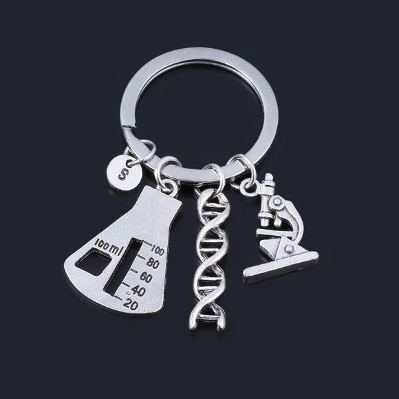 NEW Jewelry Chemical Biological Experimental Tool Key Chains Conical Flask Chemical Molecular DNA Microscope Pendant Keychain