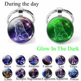 12 Constellation Keychain Luminous Glass Cabochon Jewelry Zodiac Signs Key Chain Aries Leo Taurus Libra Pendant Birthday Gift