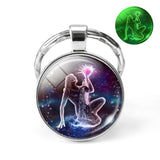 12 Constellation Keychain Luminous Glass Cabochon Jewelry Zodiac Signs Key Chain Aries Leo Taurus Libra Pendant Birthday Gift