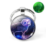 12 Constellation Keychain Luminous Glass Cabochon Jewelry Zodiac Signs Key Chain Aries Leo Taurus Libra Pendant Birthday Gift