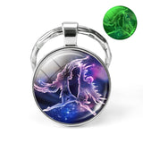 12 Constellation Keychain Luminous Glass Cabochon Jewelry Zodiac Signs Key Chain Aries Leo Taurus Libra Pendant Birthday Gift