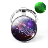 12 Constellation Keychain Luminous Glass Cabochon Jewelry Zodiac Signs Key Chain Aries Leo Taurus Libra Pendant Birthday Gift