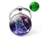 12 Constellation Keychain Luminous Glass Cabochon Jewelry Zodiac Signs Key Chain Aries Leo Taurus Libra Pendant Birthday Gift