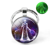 12 Constellation Keychain Luminous Glass Cabochon Jewelry Zodiac Signs Key Chain Aries Leo Taurus Libra Pendant Birthday Gift