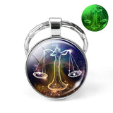 12 Constellation Keychain Luminous Glass Cabochon Jewelry Zodiac Signs Key Chain Aries Leo Taurus Libra Pendant Birthday Gift
