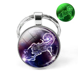 12 Constellation Keychain Luminous Glass Cabochon Jewelry Zodiac Signs Key Chain Aries Leo Taurus Libra Pendant Birthday Gift