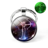 12 Constellation Keychain Luminous Glass Cabochon Jewelry Zodiac Signs Key Chain Aries Leo Taurus Libra Pendant Birthday Gift
