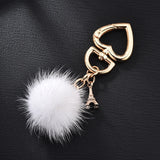 New Really water mink fur ball heart key chain fur Charm car key ring love plush pendant keychain party gift Jewelry K3003