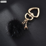 New Really water mink fur ball heart key chain fur Charm car key ring love plush pendant keychain party gift Jewelry K3003