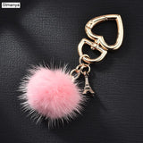New Really water mink fur ball heart key chain fur Charm car key ring love plush pendant keychain party gift Jewelry K3003