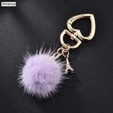 New Really water mink fur ball heart key chain fur Charm car key ring love plush pendant keychain party gift Jewelry K3003