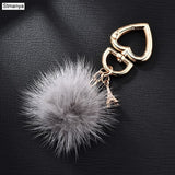 New Really water mink fur ball heart key chain fur Charm car key ring love plush pendant keychain party gift Jewelry K3003