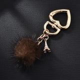 New Really water mink fur ball heart key chain fur Charm car key ring love plush pendant keychain party gift Jewelry K3003