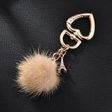 New Really water mink fur ball heart key chain fur Charm car key ring love plush pendant keychain party gift Jewelry K3003