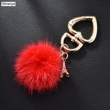 New Really water mink fur ball heart key chain fur Charm car key ring love plush pendant keychain party gift Jewelry K3003