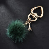 New Really water mink fur ball heart key chain fur Charm car key ring love plush pendant keychain party gift Jewelry K3003
