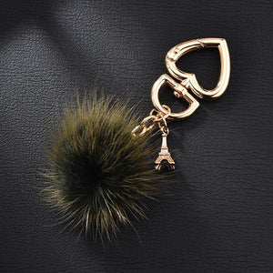 New Really water mink fur ball heart key chain fur Charm car key ring love plush pendant keychain party gift Jewelry K3003